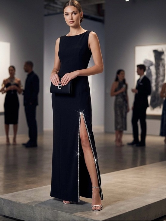 Vince Camuto Dresses & Skirts - Vince Camuto Black Sleeveless Column Dress with Rhinestone Side Slit Size 6P